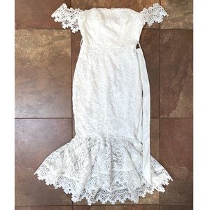 lace bridal mermaid flare off the shoulder dress